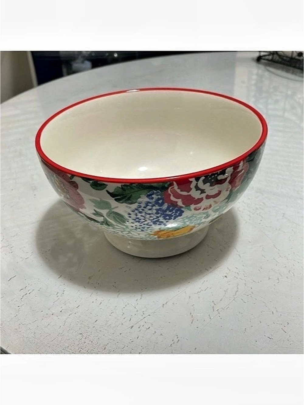 Floral Serving Bowl in White & Red